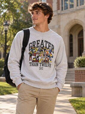 Charlie Hustle Greater Than Twelve Big 12 Mascot Family Vintage Ash Sweatshirt